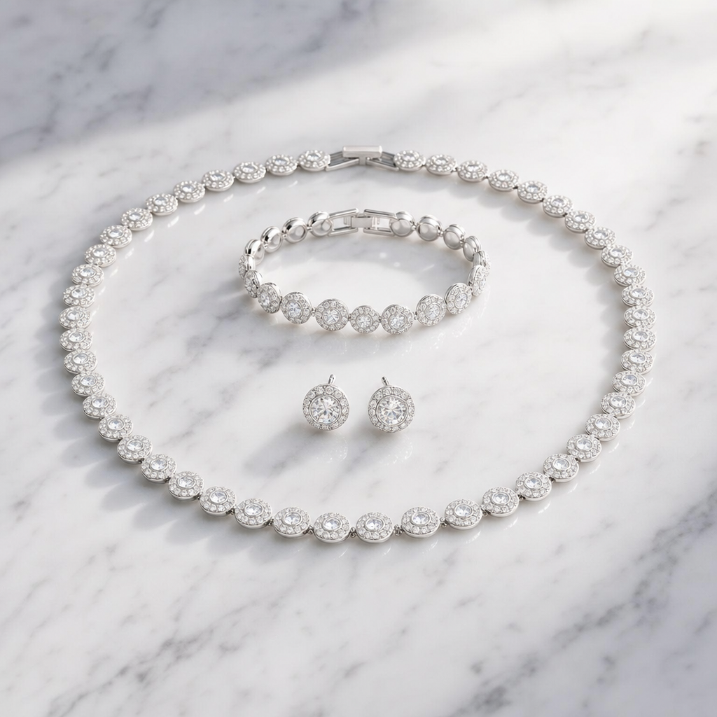 Set CELESTE Gold & Silver (Colier + Bratara + Cercei)
