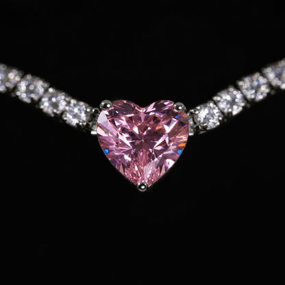 Set Colier + Bratara CADOU - PINK HEART Tennis cu Diamante
