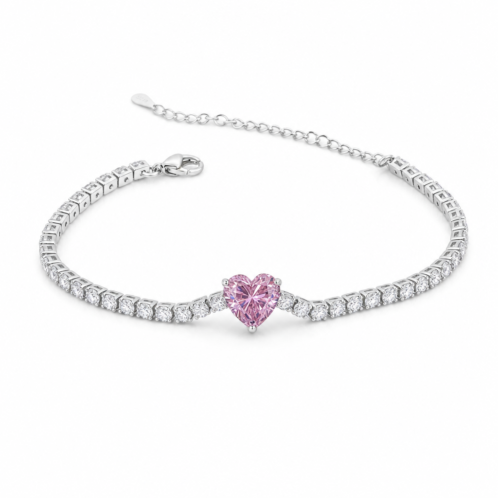 Set Colier + Bratara CADOU - PINK HEART Tennis cu Diamante