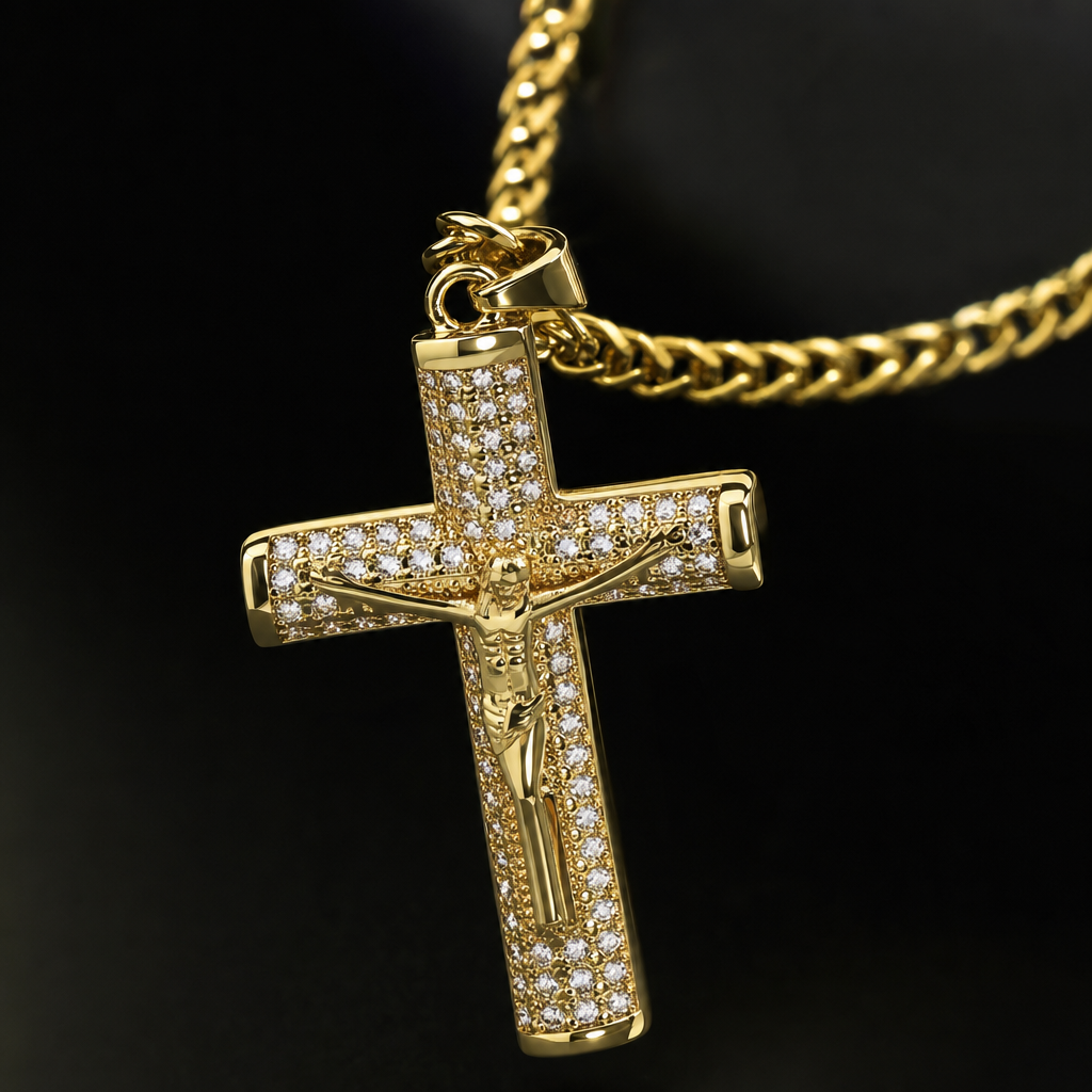 Colier Cruce DIVINE Gold Placat cu Aur si Diamante