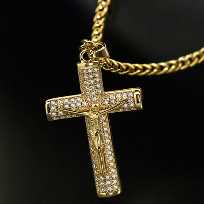 Colier Cruce DIVINE Gold Placat cu Aur si Diamante