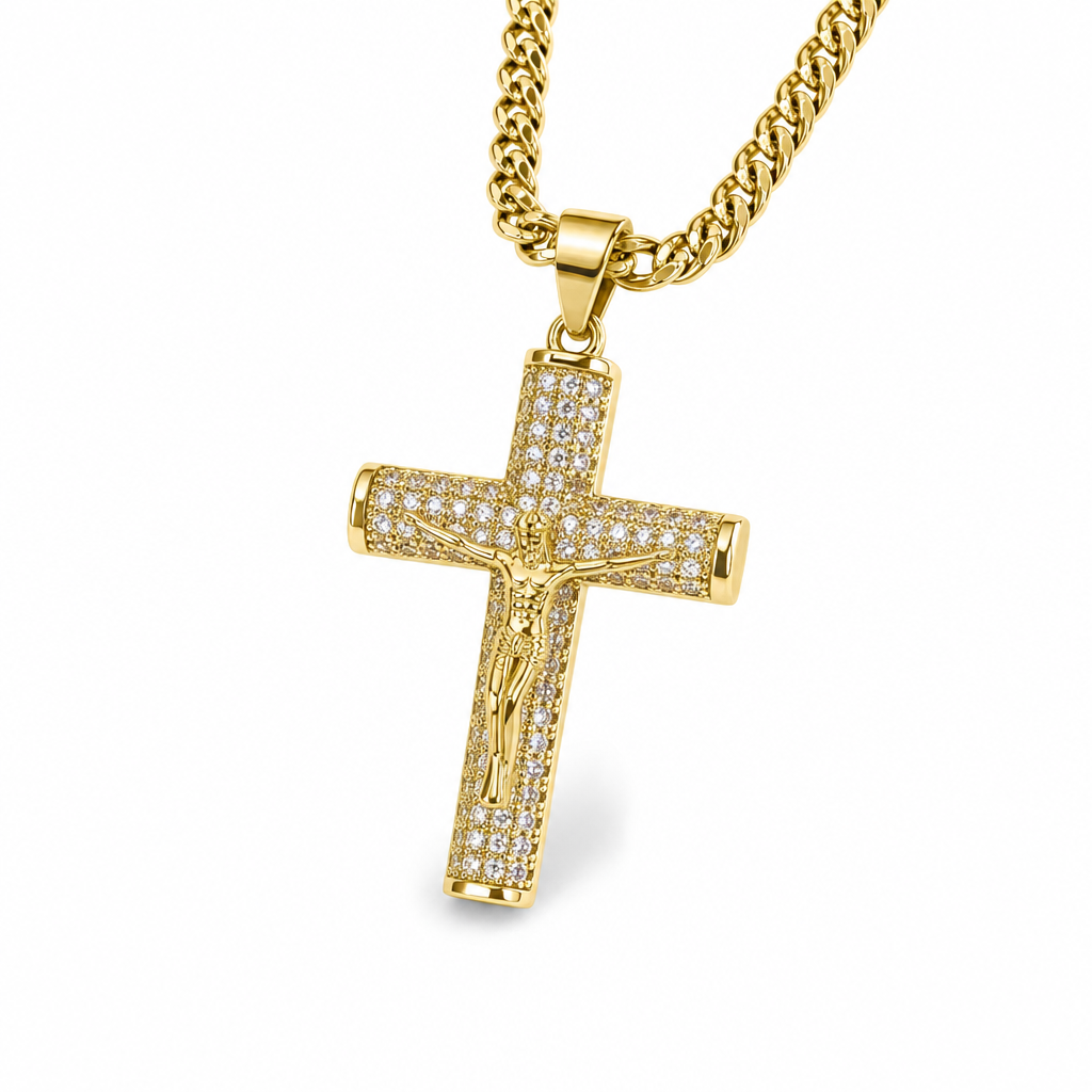 Colier Cruce DIVINE Gold Placat cu Aur si Diamante