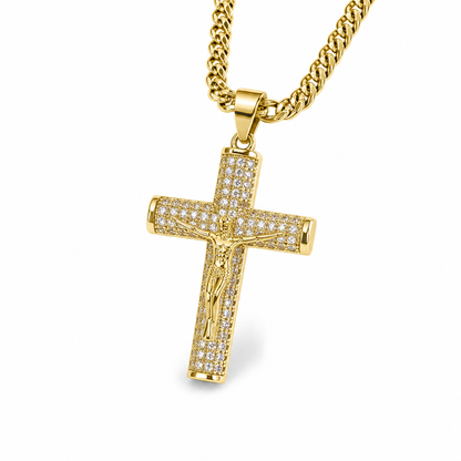 Colier Cruce DIVINE Gold Placat cu Aur si Diamante