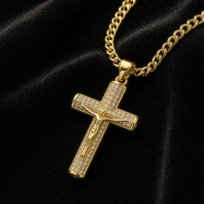 Colier Cruce DIVINE Gold Placat cu Aur si Diamante