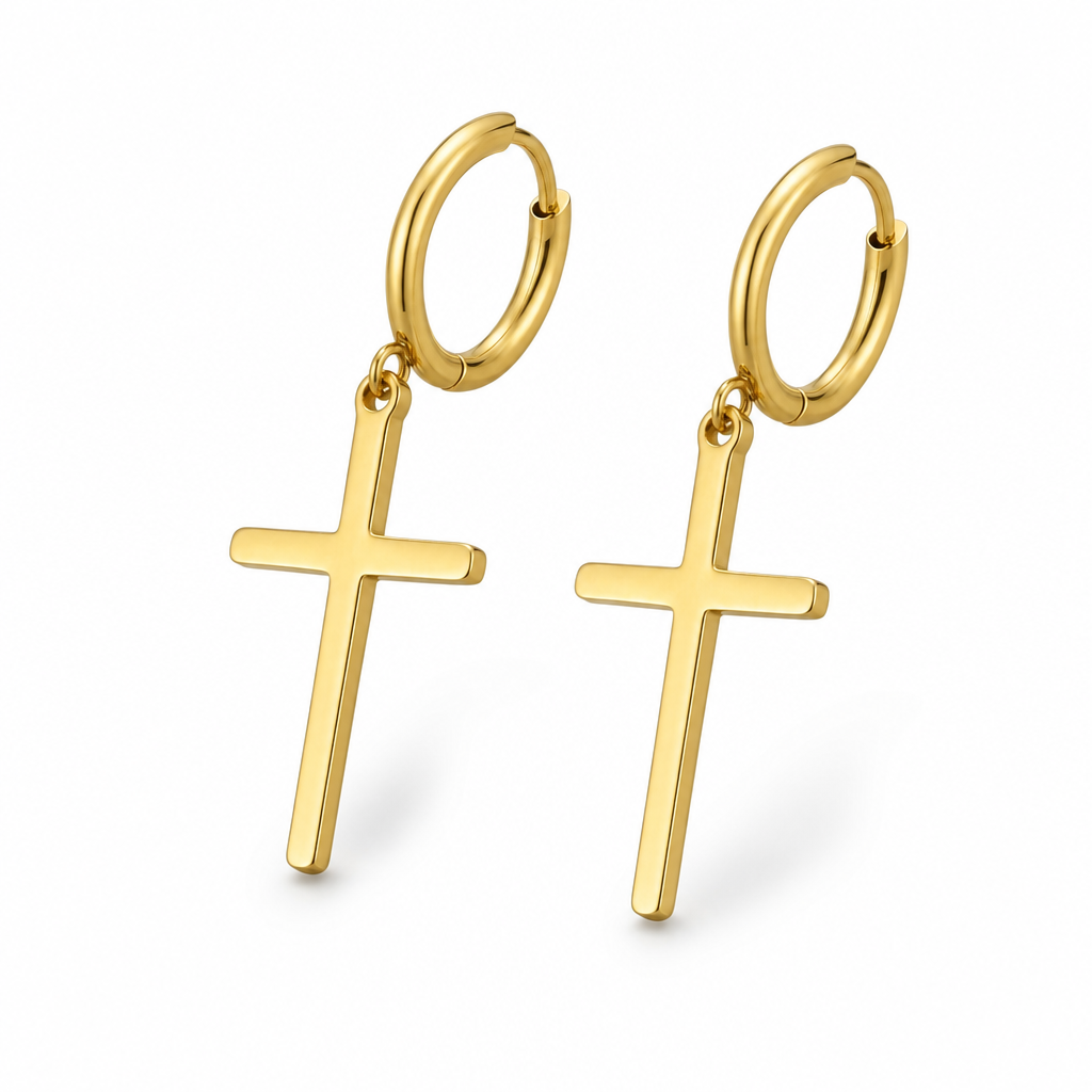 Cercei SANTIAGO Cruce Gold Placati cu Aur 14K